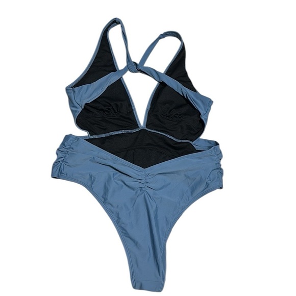 CUPSHE One-piece swimsuit cutout lumbar necktie deep Vneck ruched high cut XL - Picture 4 of 10